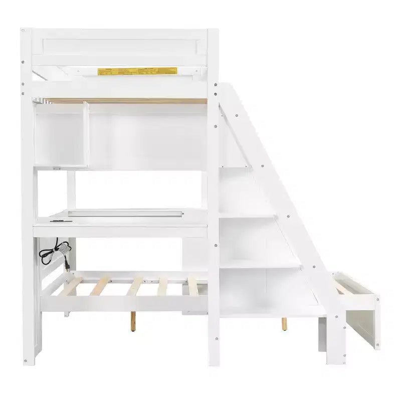 Whisen Twin XL Over Full Bed & Bed Frame with Desk and USB
