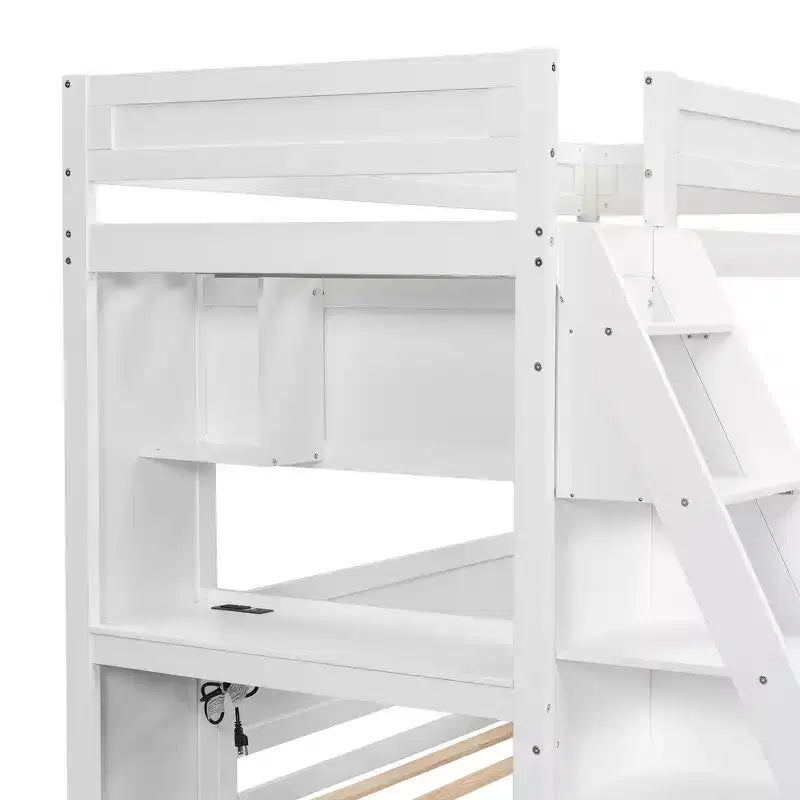 Whisen Twin XL Over Full Bed & Bed Frame with Desk and USB