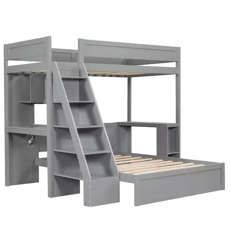 Whisen Twin XL Over Full Bed & Bed Frame with Desk and USB