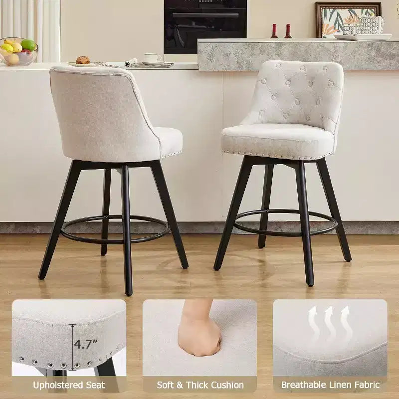 Wooden Dining Chairs Set of 4, Modern Swivel Bar Stools with Back and Wood Legs, Upholstered Barstools Bar Chair for Kitchen Island Home Bar