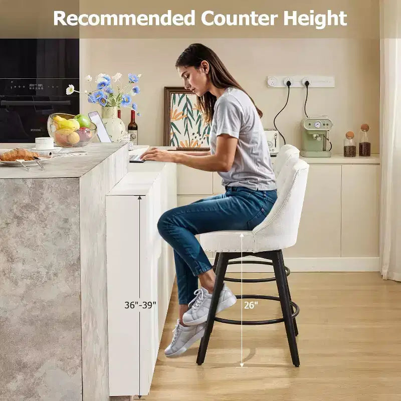 Wooden Dining Chairs Set of 4, Modern Swivel Bar Stools with Back and Wood Legs, Upholstered Barstools Bar Chair for Kitchen Island Home Bar