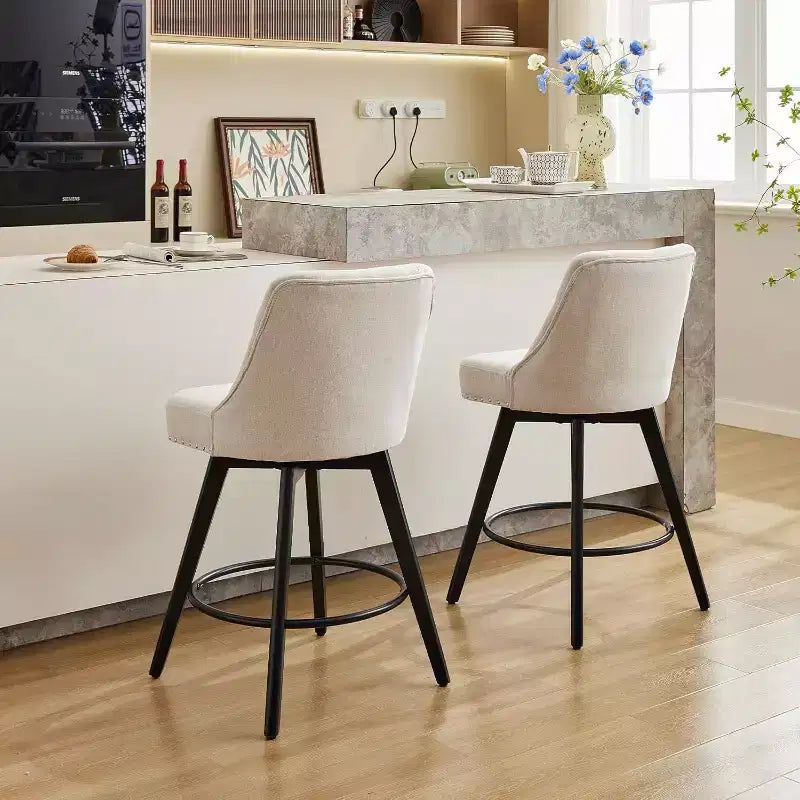 Wooden Dining Chairs Set of 4, Modern Swivel Bar Stools with Back and Wood Legs, Upholstered Barstools Bar Chair for Kitchen Island Home Bar