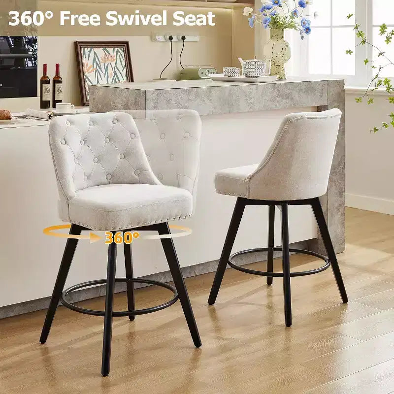 Wooden Dining Chairs Set of 4, Modern Swivel Bar Stools with Back and Wood Legs, Upholstered Barstools Bar Chair for Kitchen Island Home Bar