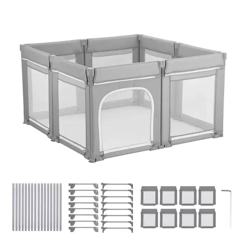 VEVOR Baby Playpen, 78.7 x 70.1 Extra Large Toddlers Playpen, Foldable Baby Fence Play Yard with Zippered Door & Soft Breathable Mesh, Gray