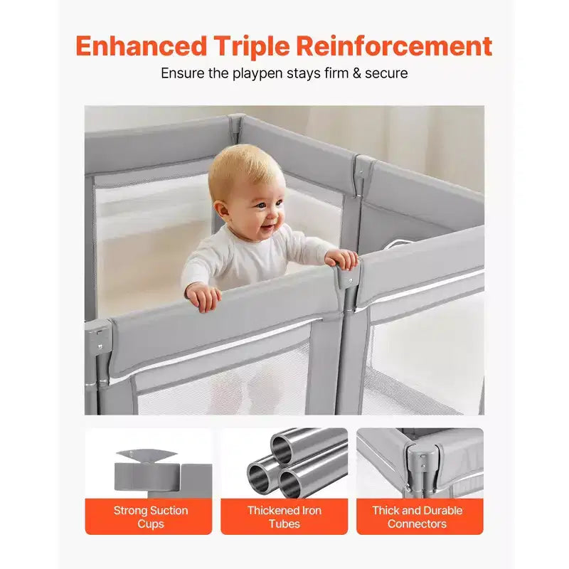 VEVOR Baby Playpen, 78.7 x 70.1 Extra Large Toddlers Playpen, Foldable Baby Fence Play Yard with Zippered Door & Soft Breathable Mesh, Gray
