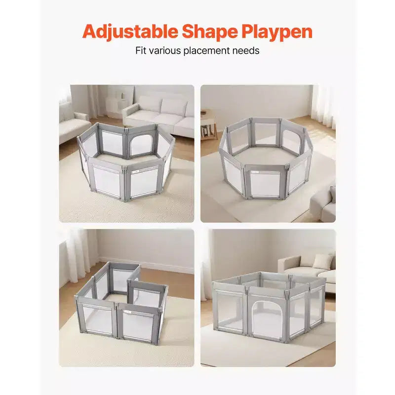 VEVOR Baby Playpen, 78.7 x 70.1 Extra Large Toddlers Playpen, Foldable Baby Fence Play Yard with Zippered Door & Soft Breathable Mesh, Gray