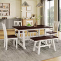 Whisen 6-Piece Wood Kitchen Dining Table Set for 6-Person, Rectangle Kitchen Dining Table & 4 Side Chairs, Long Bench