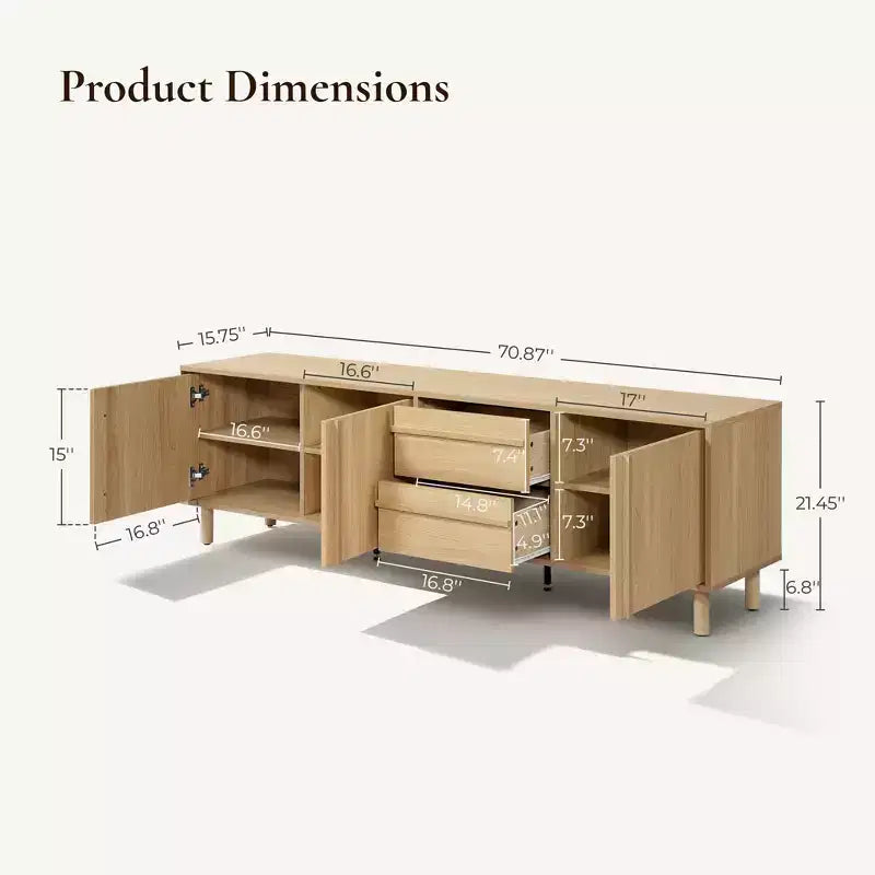 LuxenHome 70.9 Modern TV Stand for TVs up to 75, Media Console Cabinet with Drawers, Oak Brown