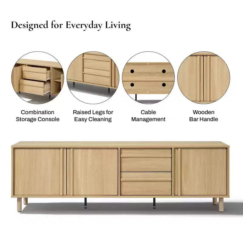 LuxenHome 70.9 Modern TV Stand for TVs up to 75, Media Console Cabinet with Drawers, Oak Brown