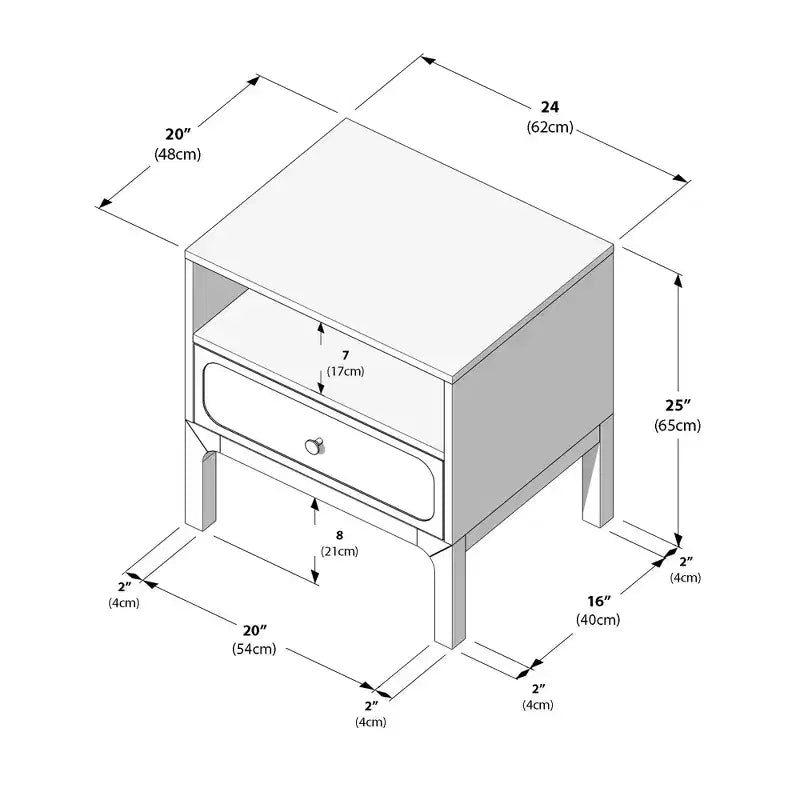Elio Rattan Cubby Nightstand with 1 Drawer, Electrical Outlet and Brass Knob