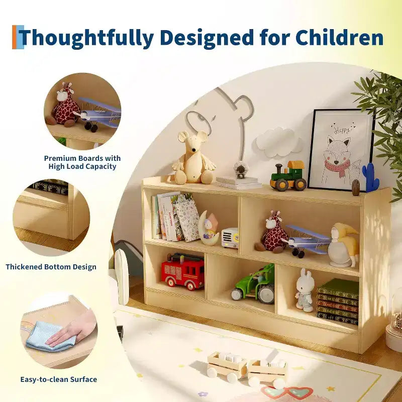 Wooden Toy Storage Organizer,5-Section School Classroom Storage for Organizing Books Toys,Simple Bookshelf for Playroom