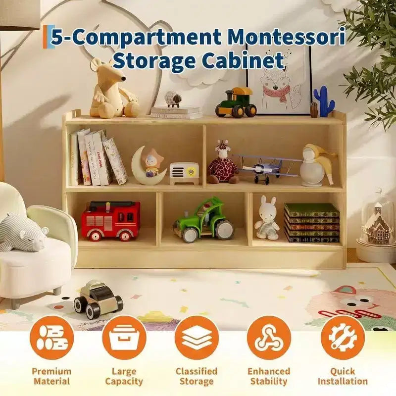 Wooden Toy Storage Organizer,5-Section School Classroom Storage for Organizing Books Toys,Simple Bookshelf for Playroom