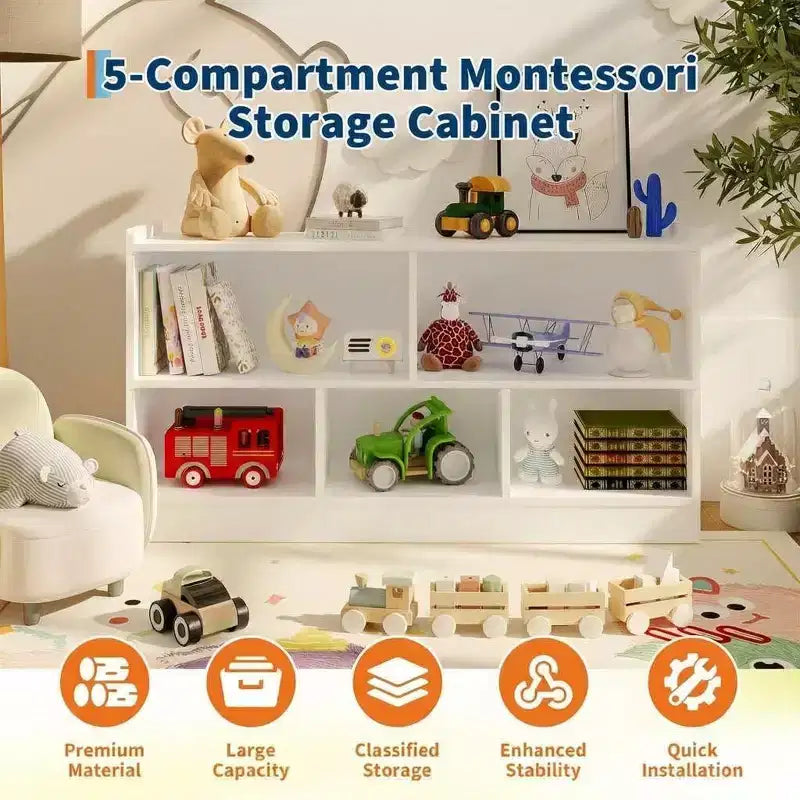 Wooden Toy Storage Organizer,5-Section School Classroom Storage for Organizing Books Toys,Simple Bookshelf for Playroom