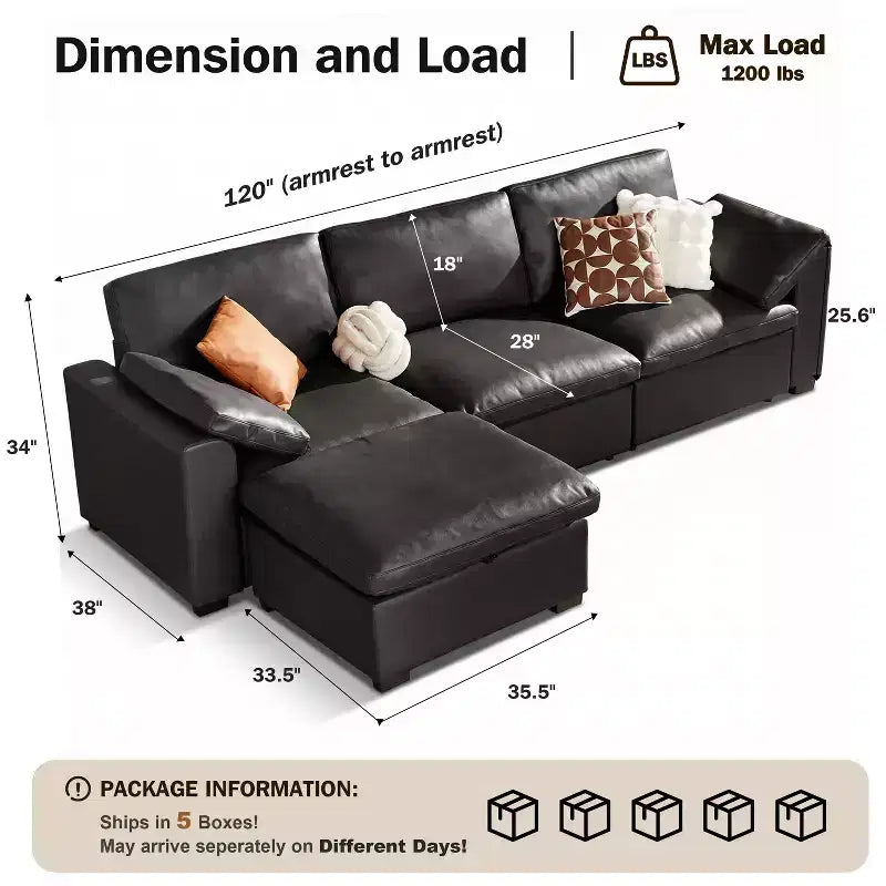 Dyonery Oversized Cloud Modular Sectional Sofa for Living Room,Comfy Couch Down-Filled Wide Deep Seat Couch,Solid Wood Frame,Tool Free Assembly