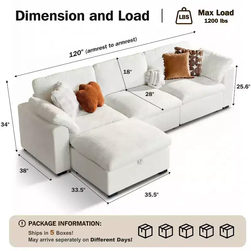 Dyonery Oversized Cloud Modular Sectional Sofa for Living Room,Comfy Couch Down-Filled Wide Deep Seat Couch,Solid Wood Frame,Tool Free Assembly