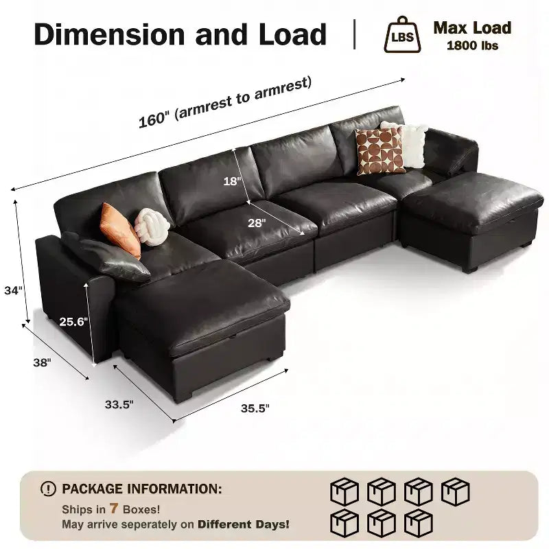 Dyonery Oversized Cloud Modular Sectional Sofa for Living Room,Comfy Couch Down-Filled Wide Deep Seat Couch,Solid Wood Frame,Tool Free Assembly