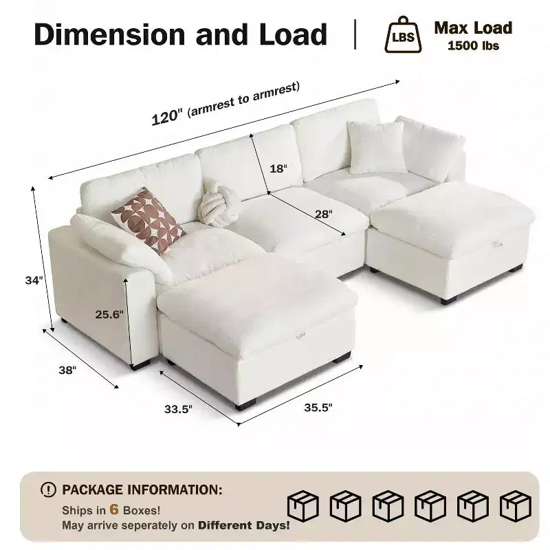 Dyonery Oversized Cloud Modular Sectional Sofa for Living Room,Comfy Couch Down-Filled Wide Deep Seat Couch,Solid Wood Frame,Tool Free Assembly