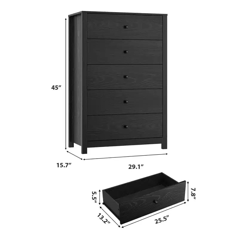 5-Drawer Wood Storage Dresser for Bedroom, Modern Simple Chest of Drawers with Deep Drawers for Living Room, Hallway, Entryway