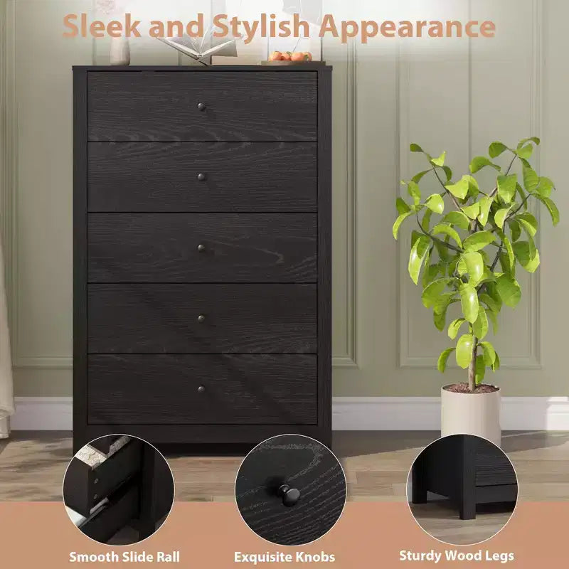 5-Drawer Wood Storage Dresser for Bedroom, Modern Simple Chest of Drawers with Deep Drawers for Living Room, Hallway, Entryway