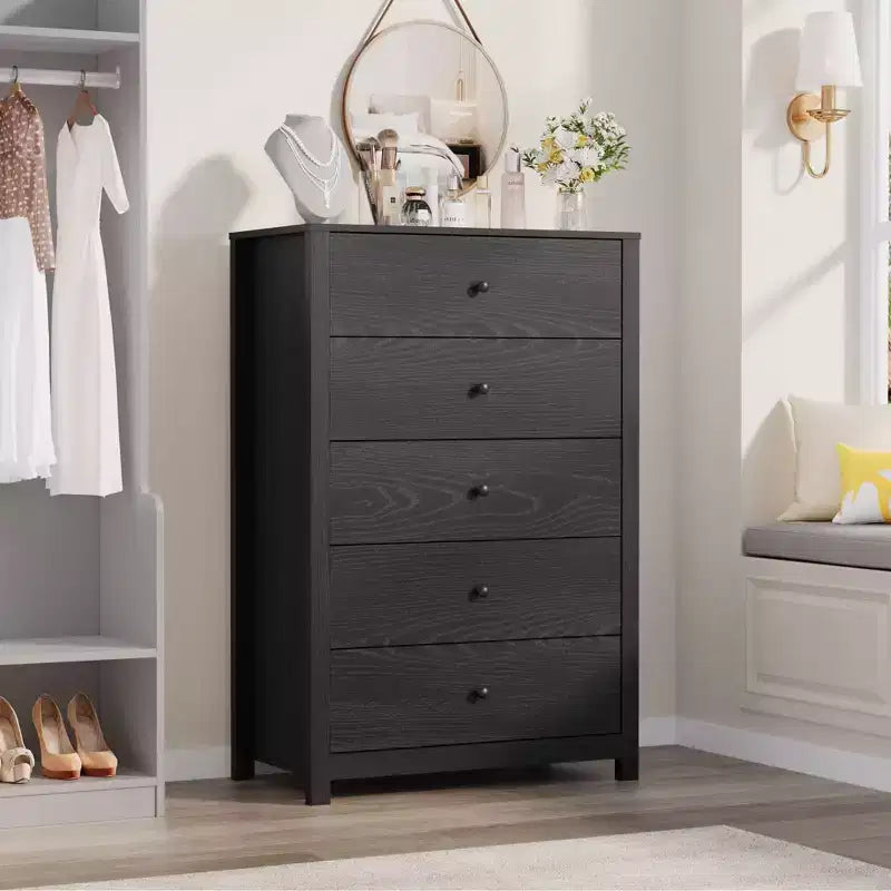 5-Drawer Wood Storage Dresser for Bedroom, Modern Simple Chest of Drawers with Deep Drawers for Living Room, Hallway, Entryway