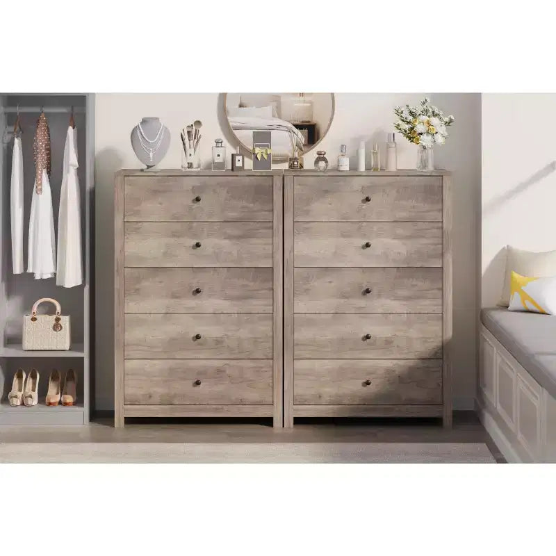 5-Drawer Wood Storage Dresser for Bedroom, Modern Simple Chest of Drawers with Deep Drawers for Living Room, Hallway, Entryway