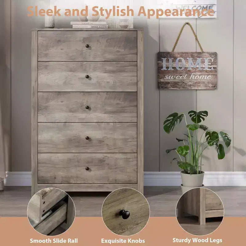 5-Drawer Wood Storage Dresser for Bedroom, Modern Simple Chest of Drawers with Deep Drawers for Living Room, Hallway, Entryway