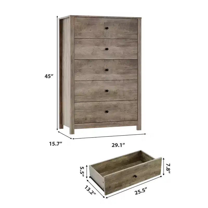 5-Drawer Wood Storage Dresser for Bedroom, Modern Simple Chest of Drawers with Deep Drawers for Living Room, Hallway, Entryway