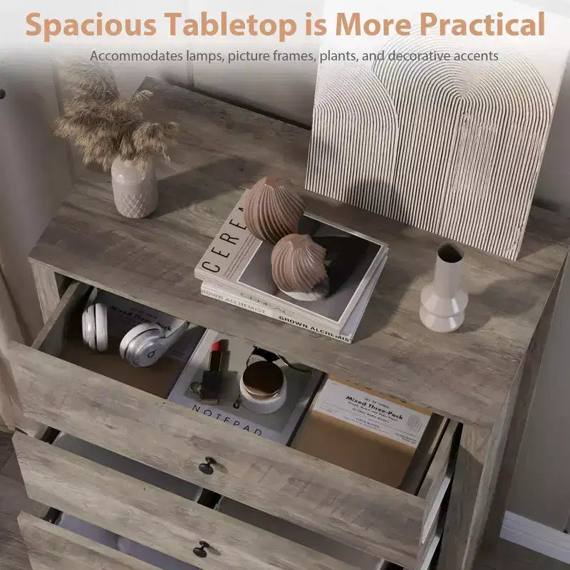 5-Drawer Wood Storage Dresser for Bedroom, Modern Simple Chest of Drawers with Deep Drawers for Living Room, Hallway, Entryway