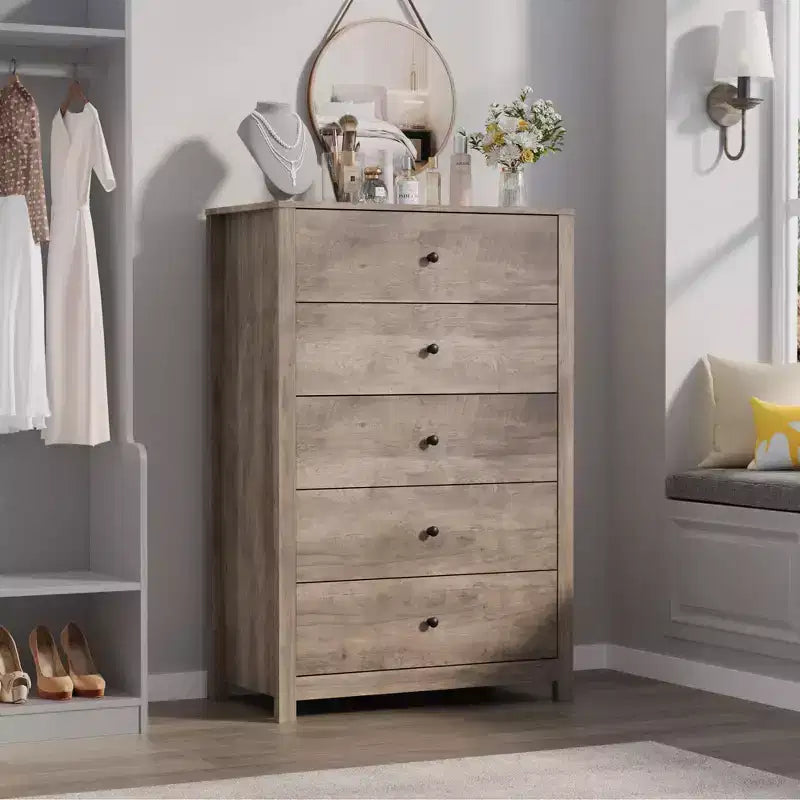 5-Drawer Wood Storage Dresser for Bedroom, Modern Simple Chest of Drawers with Deep Drawers for Living Room, Hallway, Entryway