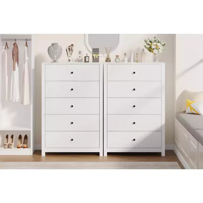 5-Drawer Wood Storage Dresser for Bedroom, Modern Simple Chest of Drawers with Deep Drawers for Living Room, Hallway, Entryway