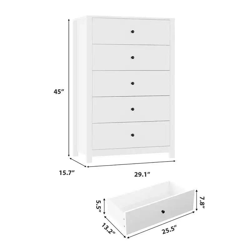 5-Drawer Wood Storage Dresser for Bedroom, Modern Simple Chest of Drawers with Deep Drawers for Living Room, Hallway, Entryway