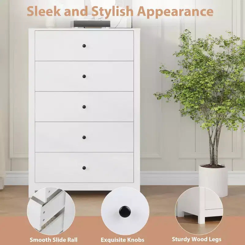 5-Drawer Wood Storage Dresser for Bedroom, Modern Simple Chest of Drawers with Deep Drawers for Living Room, Hallway, Entryway