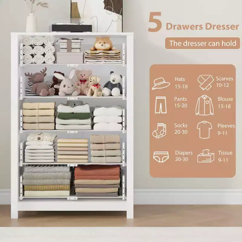 5-Drawer Wood Storage Dresser for Bedroom, Modern Simple Chest of Drawers with Deep Drawers for Living Room, Hallway, Entryway
