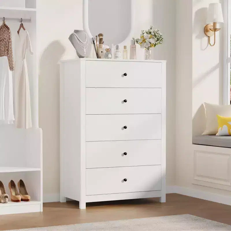 5-Drawer Wood Storage Dresser for Bedroom, Modern Simple Chest of Drawers with Deep Drawers for Living Room, Hallway, Entryway