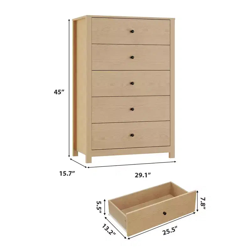 5-Drawer Wood Storage Dresser for Bedroom, Modern Simple Chest of Drawers with Deep Drawers for Living Room, Hallway, Entryway