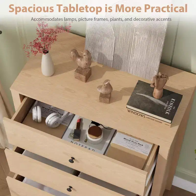 5-Drawer Wood Storage Dresser for Bedroom, Modern Simple Chest of Drawers with Deep Drawers for Living Room, Hallway, Entryway