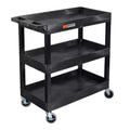 Stand Steady Tubstr 3 Shelf Utility Push Cart - Heavy-Duty Plastic Service Cart for Offices, Warehouse, Garage, and Kitchen (Black, 32 x 18)
