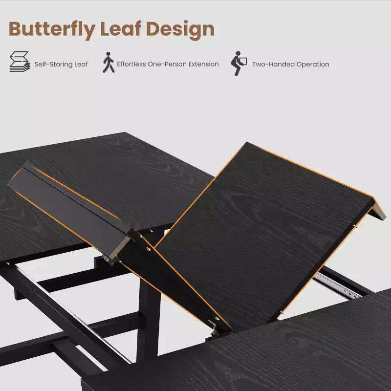 63-83 Extendable Dining Table, Industrial Rectangular Dining Room Table for 6-8 People, Expandable Kitchen Table with Heavy Duty Metal Frame