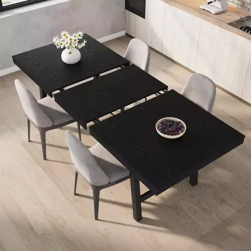 63-83 Extendable Dining Table, Industrial Rectangular Dining Room Table for 6-8 People, Expandable Kitchen Table with Heavy Duty Metal Frame