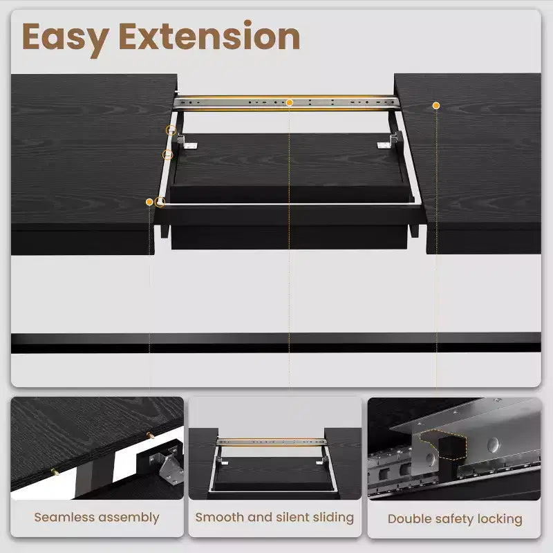 63-83 Extendable Dining Table, Industrial Rectangular Dining Room Table for 6-8 People, Expandable Kitchen Table with Heavy Duty Metal Frame