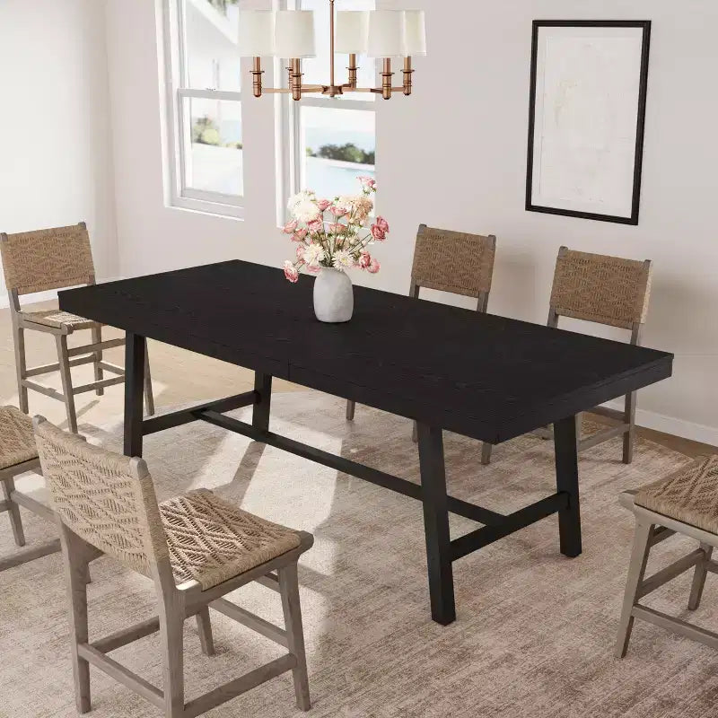 63-83 Extendable Dining Table, Industrial Rectangular Dining Room Table for 6-8 People, Expandable Kitchen Table with Heavy Duty Metal Frame