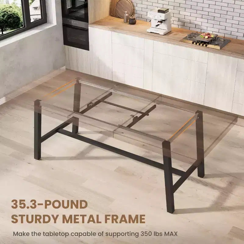 63-83 Extendable Dining Table, Industrial Rectangular Dining Room Table for 6-8 People, Expandable Kitchen Table with Heavy Duty Metal Frame