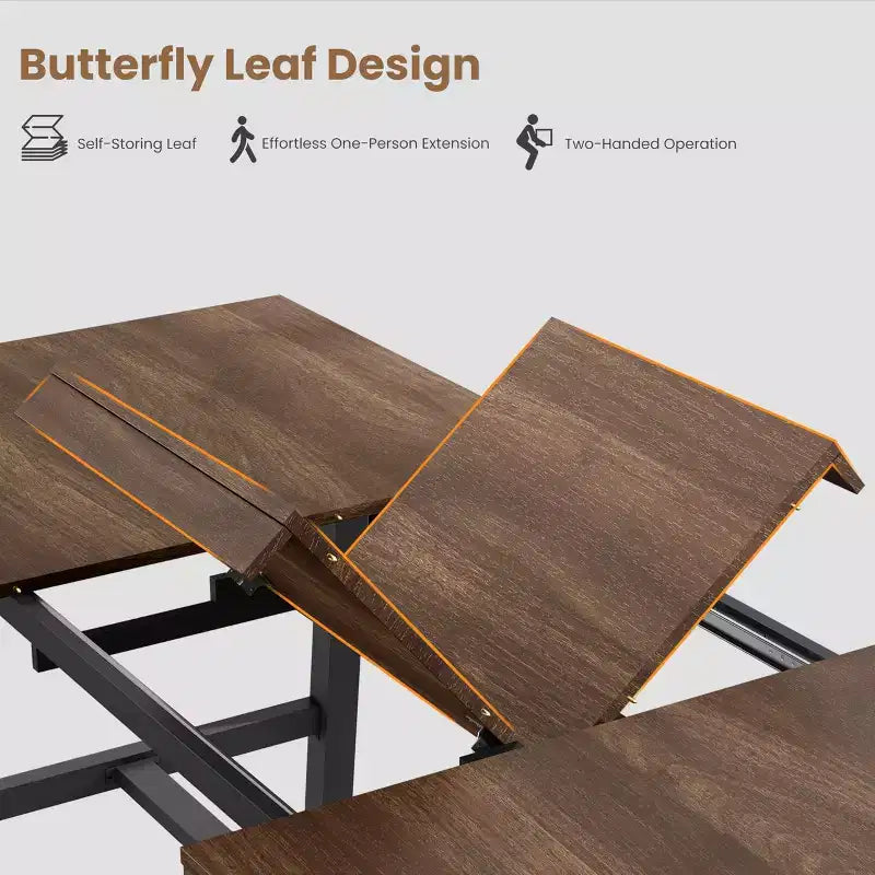 63-83 Extendable Dining Table, Industrial Rectangular Dining Room Table for 6-8 People, Expandable Kitchen Table with Heavy Duty Metal Frame
