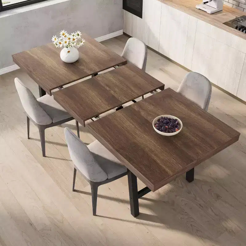 63-83 Extendable Dining Table, Industrial Rectangular Dining Room Table for 6-8 People, Expandable Kitchen Table with Heavy Duty Metal Frame