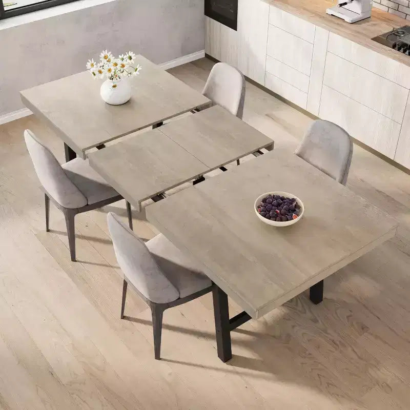 63-83 Extendable Dining Table, Industrial Rectangular Dining Room Table for 6-8 People, Expandable Kitchen Table with Heavy Duty Metal Frame
