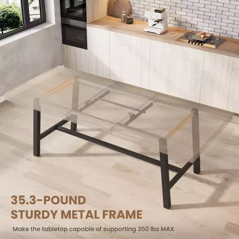 63-83 Extendable Dining Table, Industrial Rectangular Dining Room Table for 6-8 People, Expandable Kitchen Table with Heavy Duty Metal Frame