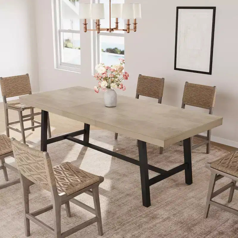 63-83 Extendable Dining Table, Industrial Rectangular Dining Room Table for 6-8 People, Expandable Kitchen Table with Heavy Duty Metal Frame