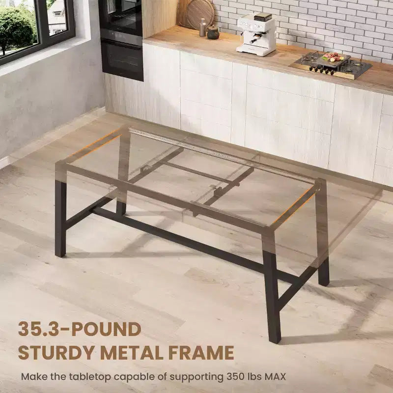 63-83 Extendable Dining Table, Industrial Rectangular Dining Room Table for 6-8 People, Expandable Kitchen Table with Heavy Duty Metal Frame