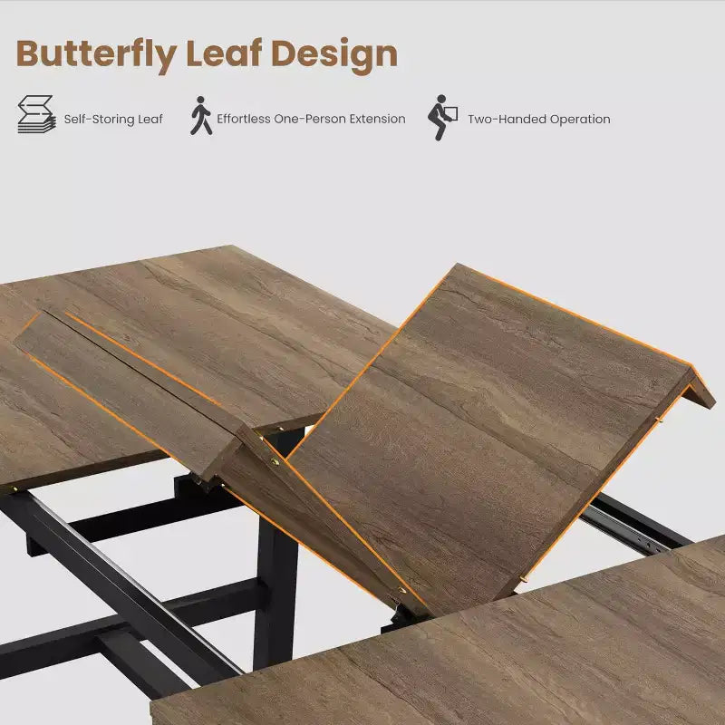 63-83 Extendable Dining Table, Industrial Rectangular Dining Room Table for 6-8 People, Expandable Kitchen Table with Heavy Duty Metal Frame