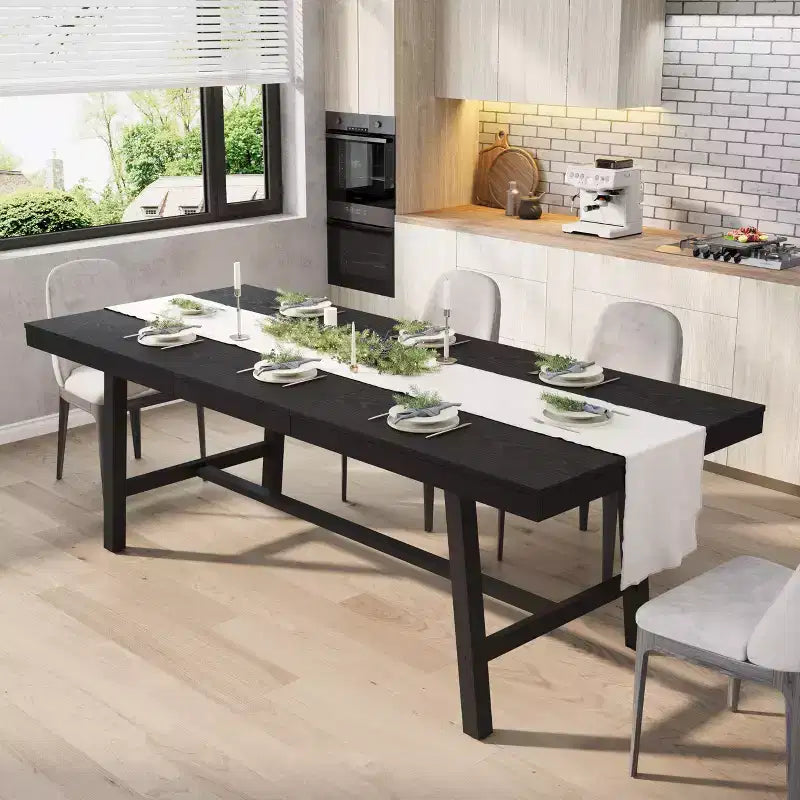 63-83 Extendable Dining Table, Industrial Rectangular Dining Room Table for 6-8 People, Expandable Kitchen Table with Heavy Duty Metal Frame